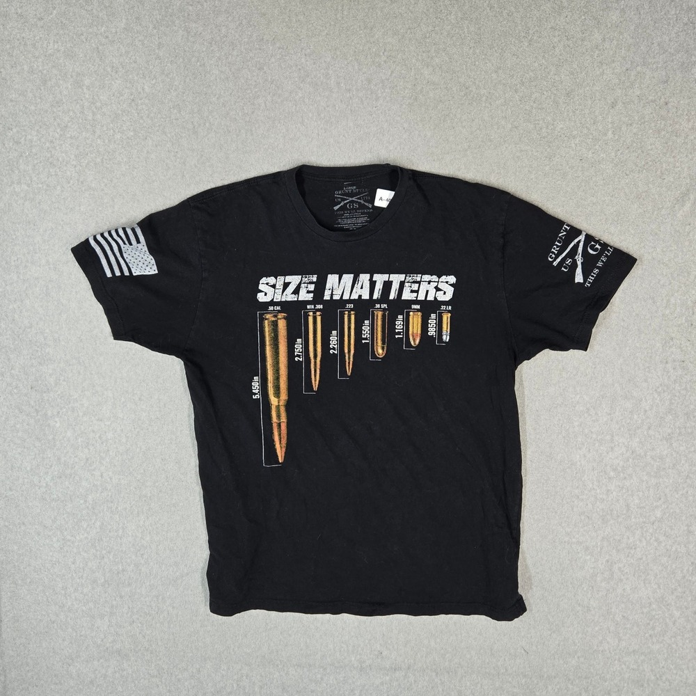 Grunt Style Men Shirt LARGE Black Bullets Size Matters Logo Short Sleeve Print